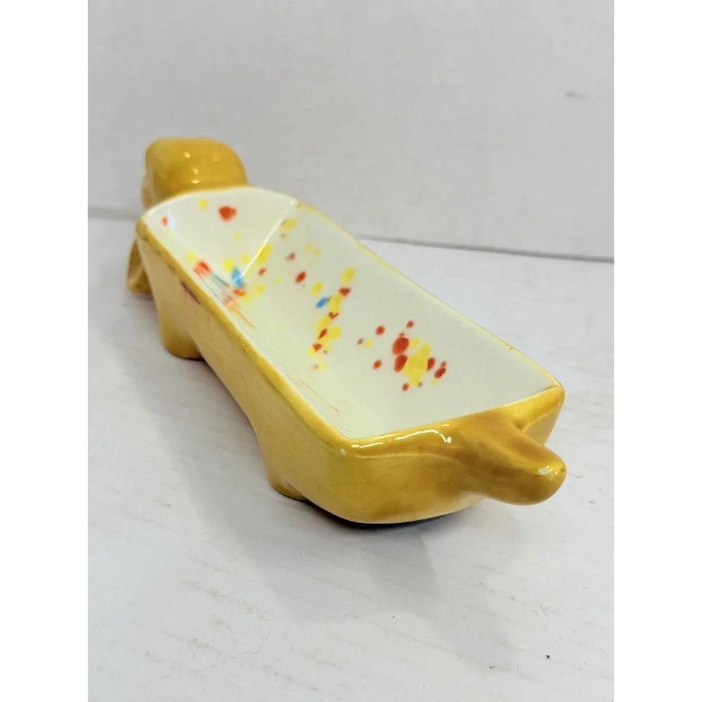 Ceramic Dachshund Dog Planter Trinket Dish Catchall Yellow 10